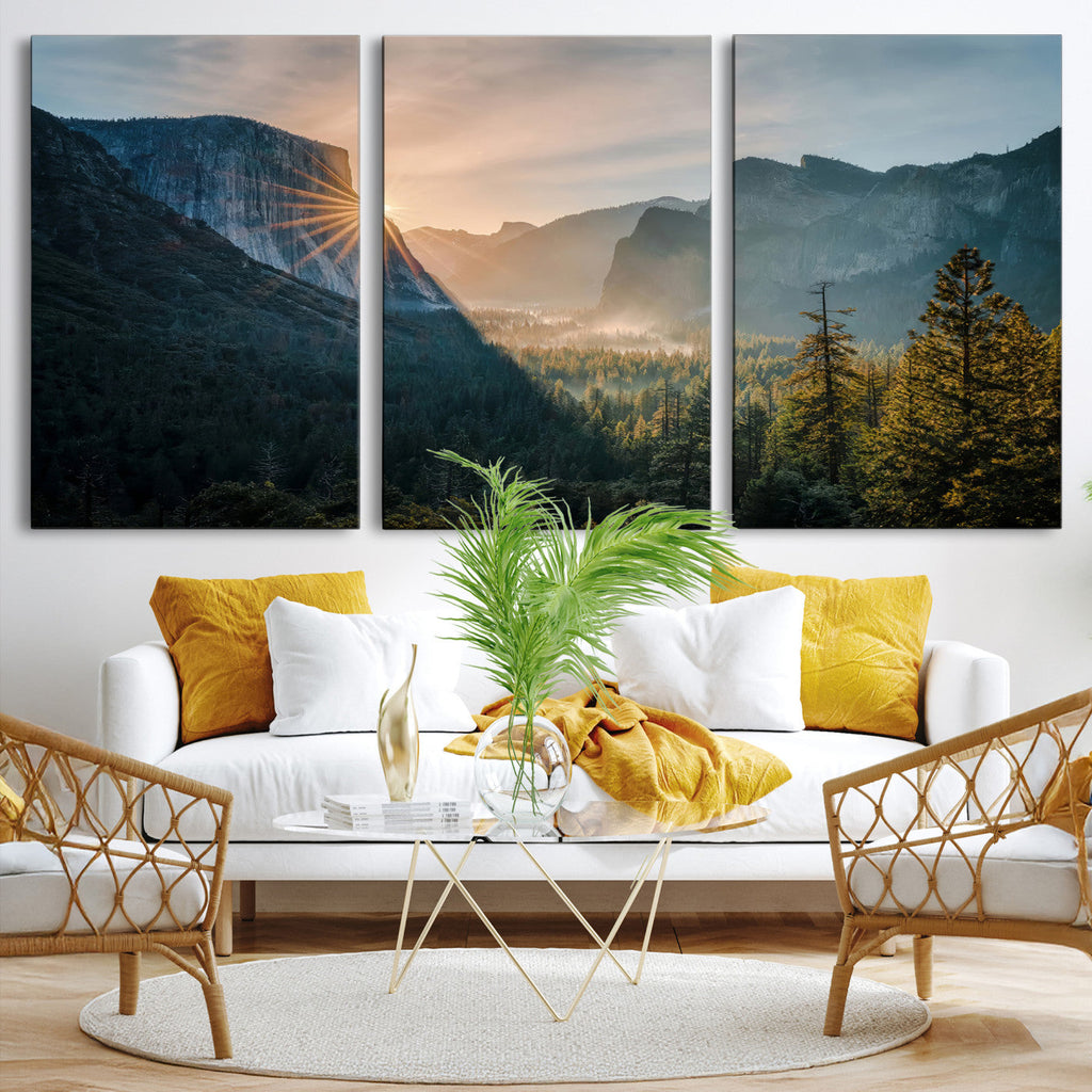 Yosemite Valley Wall Art Canvas Print, Framed Mountain Landscape National Park Art