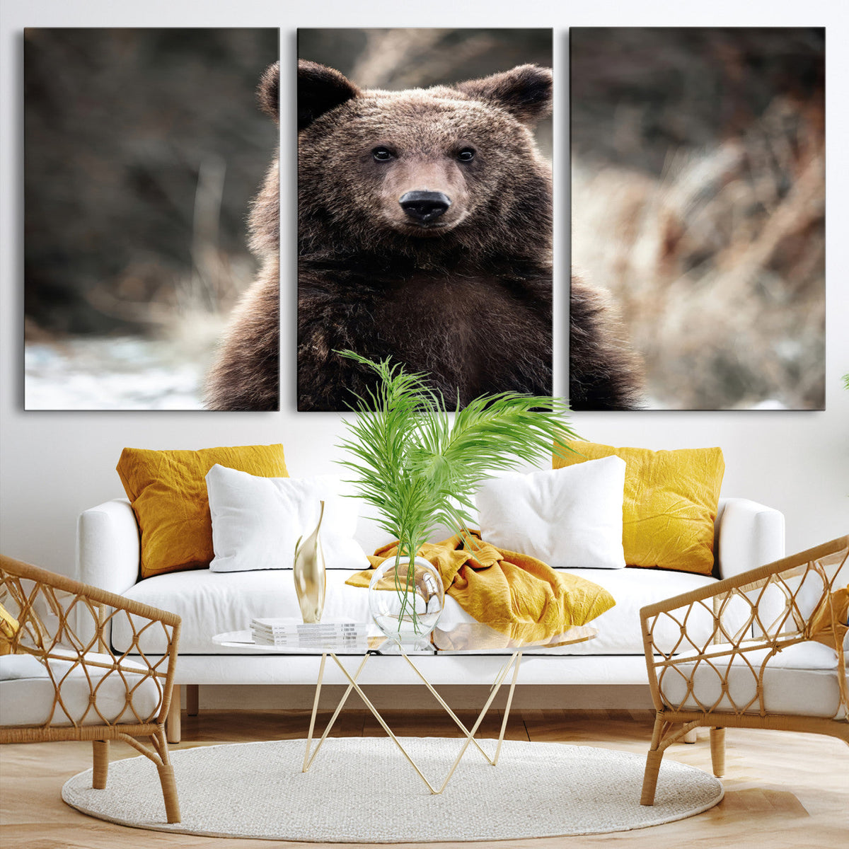 Brown Bear Wall Art Canvas Print, Framed Majestic Woodland Wildlife Cabin Art