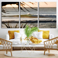 Sunset Surf Wall Art Canvas Print, Framed Golden Hour Waves Boho Beach Art