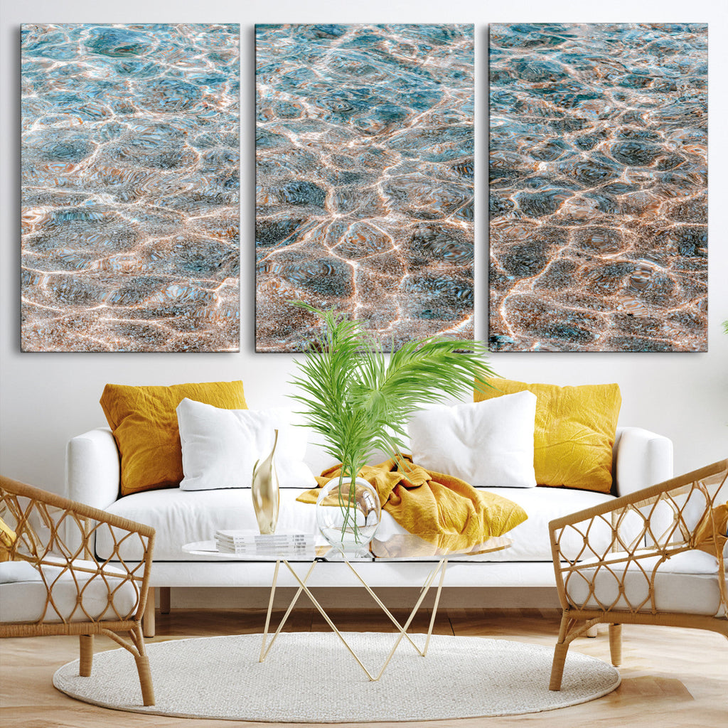 Clear Water Wall Art Canvas Print | Framed Sunlit Ocean Ripples
