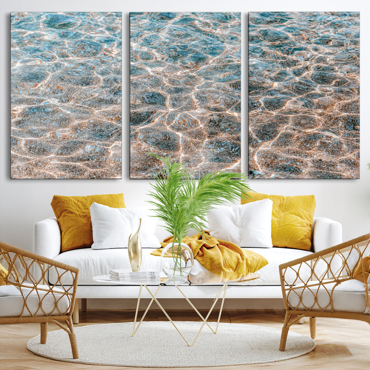 Clear Water Wall Art Canvas Print | Framed Sunlit Ocean Ripples