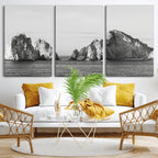 Coastal Wall Art | Framed Black White Ocean Canvas Artwork