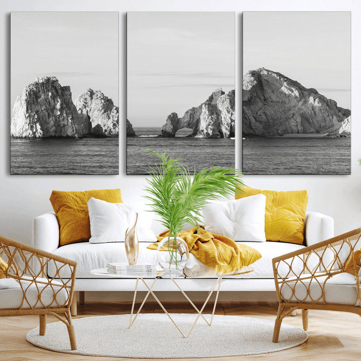 Coastal Wall Art | Framed Black White Ocean Canvas Artwork