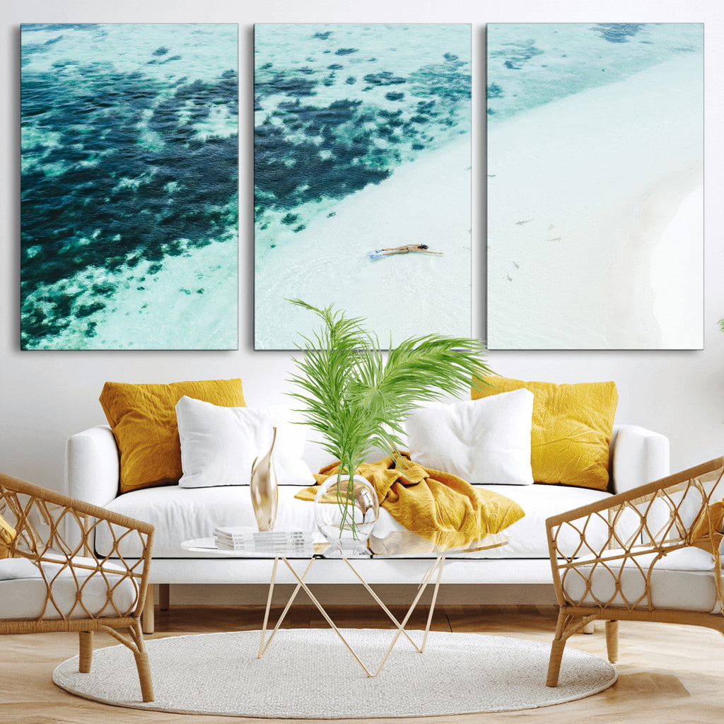 Minimal Beach Wall Art | Framed Ocean Swimming Canvas