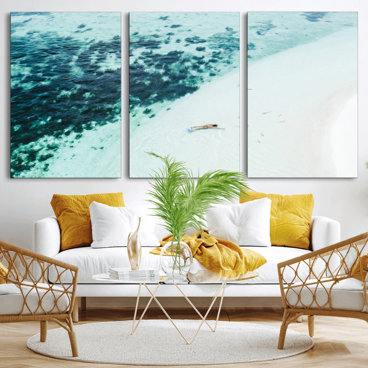 Minimal Beach Wall Art | Framed Ocean Swimming Canvas