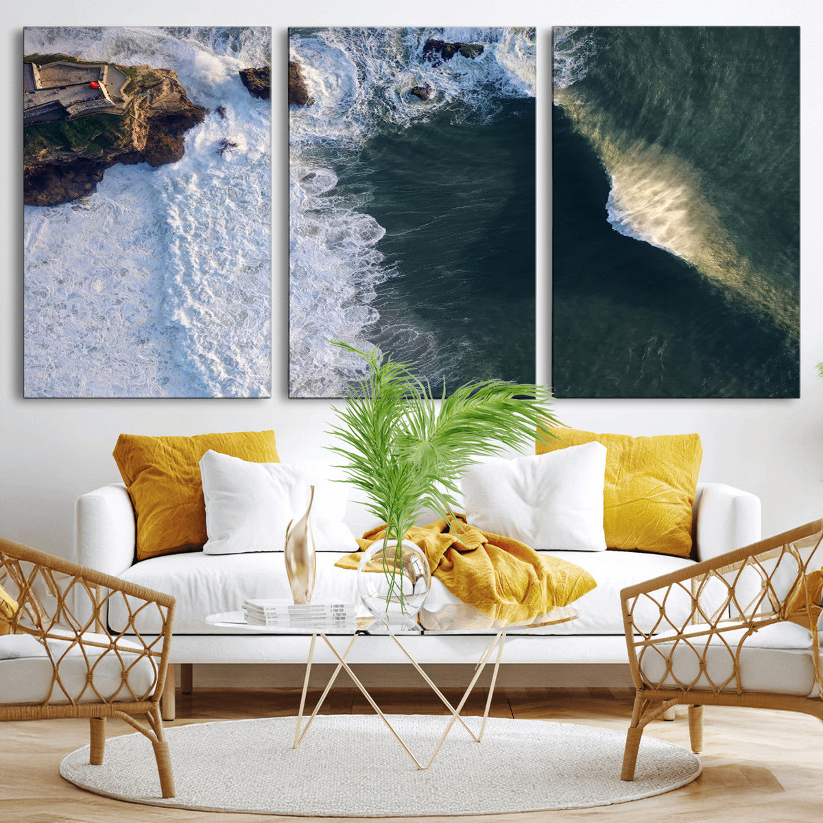 Ocean Wave Wall Art | Aerial Coastal View Canvas Artwork