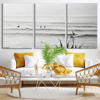 Surfer Silhouette Wall Art | Framed Calm Ocean Canvas