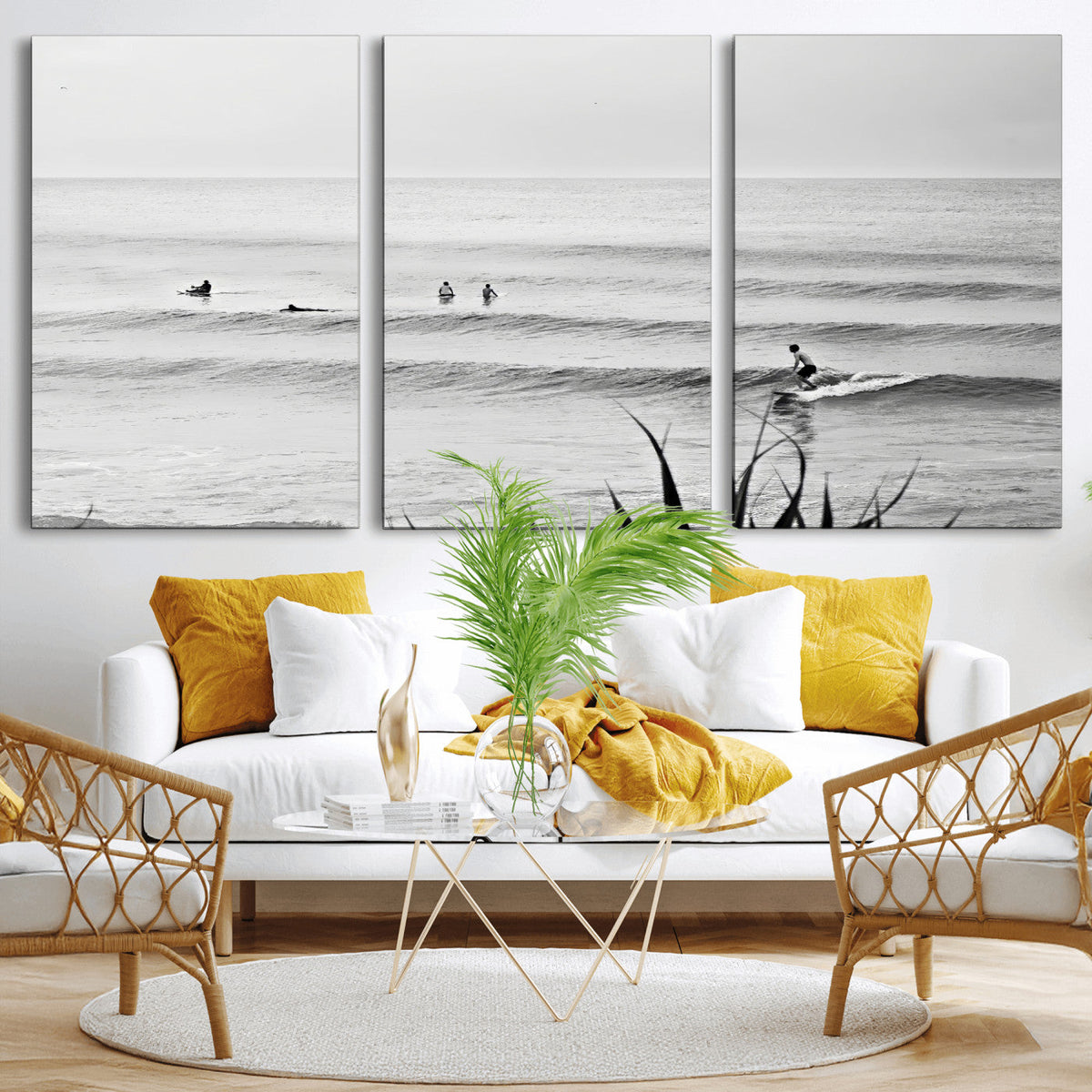 Surfer Silhouette Wall Art | Framed Calm Ocean Canvas