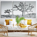 Joshua Tree Wall Art Canvas Print, Framed Black and White Desert Landscape Artwork
