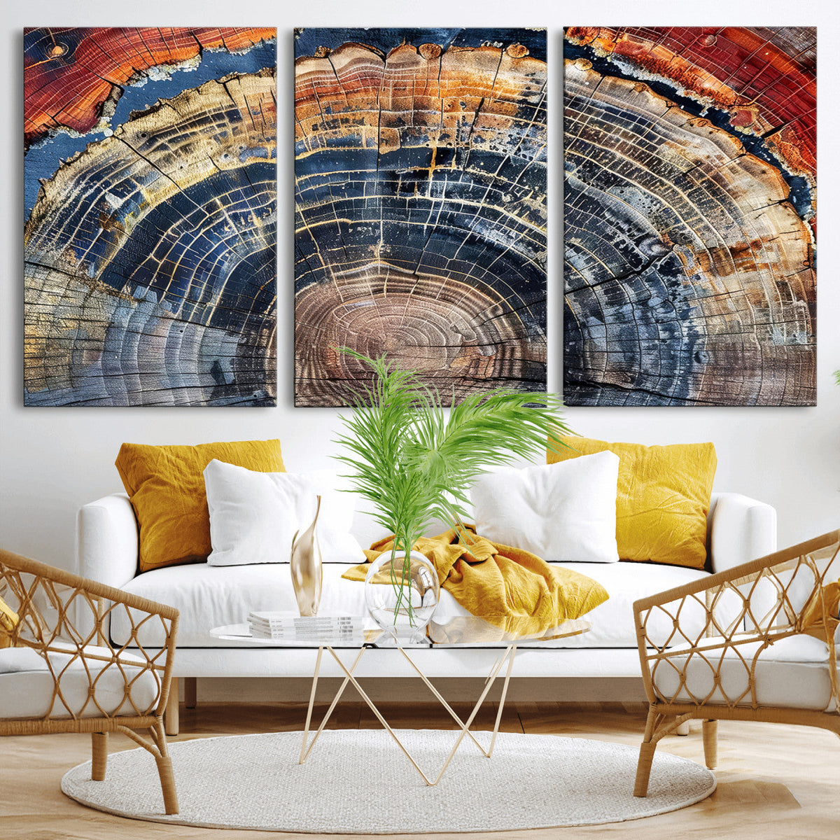 Tree Rings Wall Art Canvas Print, Framed Petrified Wood Modern Rustic