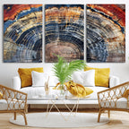 Tree Rings Wall Art Canvas Print, Framed Petrified Wood Art, Modern Rustic Decor