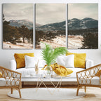 Mountain Landscape Wall Art Canvas Print, Framed Snowy Peaks Alpine Winter