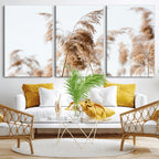 Pampas Grass Wall Art Canvas Print, Framed Neutral Tones Minimalist Boho