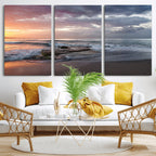 Golden Hour Wall Art Canvas Print, Framed Tranquil Waves Beach Sunset