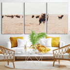Bison Herd Wall Art Canvas Print, Framed Western Prairie Serenity