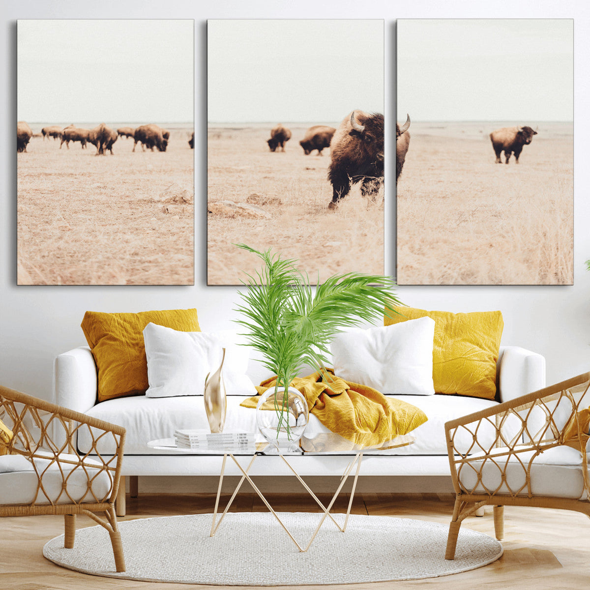 Bison Herd Wall Art Canvas Print, Framed Western Prairie Serenity