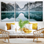 Mountain Lake Wall Art Canvas Print, Framed Toblacher See Winter Wonderland