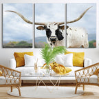 Texas Longhorn Wall Art Canvas Print, Framed Western Rustic Farmhouse