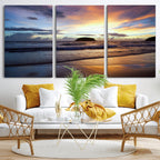 Beach Sunset Wall Art Canvas Print, Tropical Ocean Waves