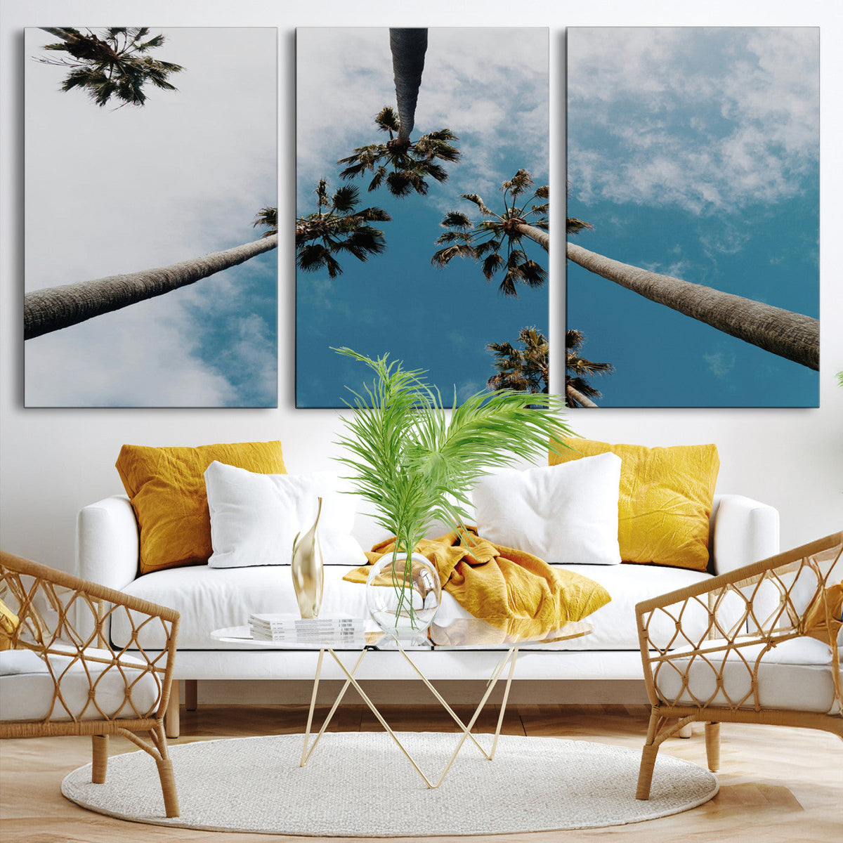 Tropical Palm Trees Wall Art Canvas Print, Framed California Sky Minimalist Nature