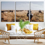 Western Wall Art Canvas Print, Framed Cowboy Cattle Drive Scene
