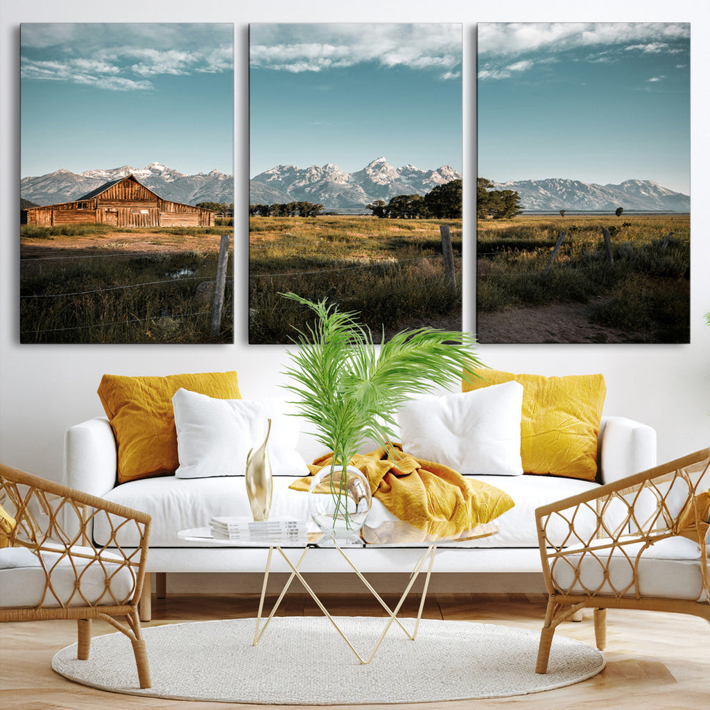 Rustic Farmhouse Wall Art Canvas Print, Teton Range Mormon Row Barn