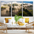 Tranquil Forest Scene Wall Art Canvas Print, Framed Moody Sunbeam Through Trees