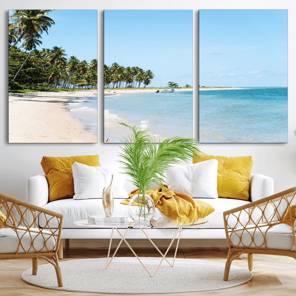 Palm Tree Coast Wall Art Canvas Print, Framed Island Getaway with Crystal Blue Water
