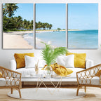 Palm Tree Coast Wall Art Canvas Print, Framed Island Getaway with Crystal Blue Water