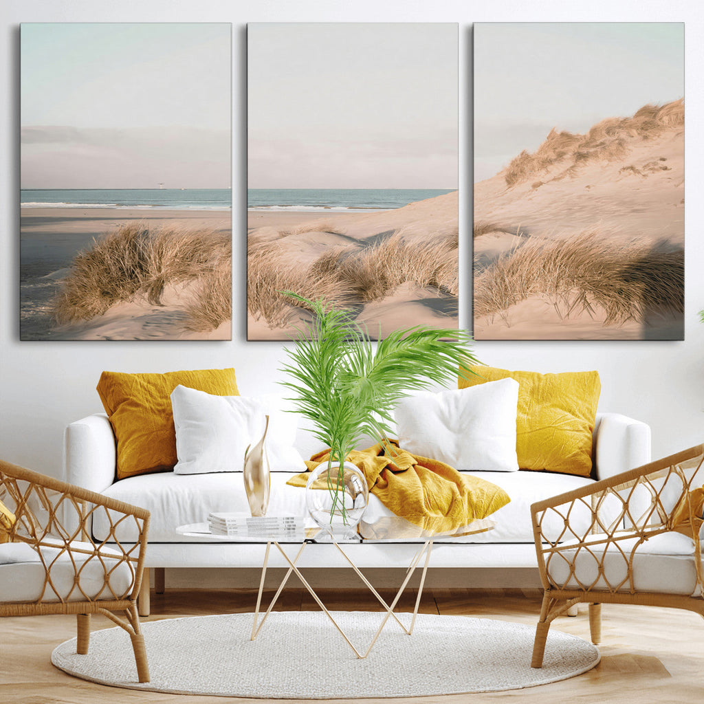 Beach Landscape Wall Art Canvas Print, Framed Sand Dune Photography, Minimalist Seascape Coastal Decor