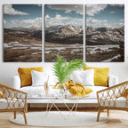 Mountain Landscape Wall Art Canvas Print, Framed Snowy Peaks Art, Rugged Highlands Rustic Adventure Decor