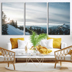 Snowy Mountains Wall Art Canvas Print, Framed Alpine Landscape Frosty Peaks Artwork