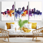 Atlanta Skyline Wall Art Canvas Print, Framed Colorful Watercolor Cityscape