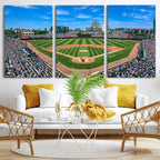 Wrigley Field Baseball Stadium Canvas Wall Art, Packed Crowd and Chicago Skyline