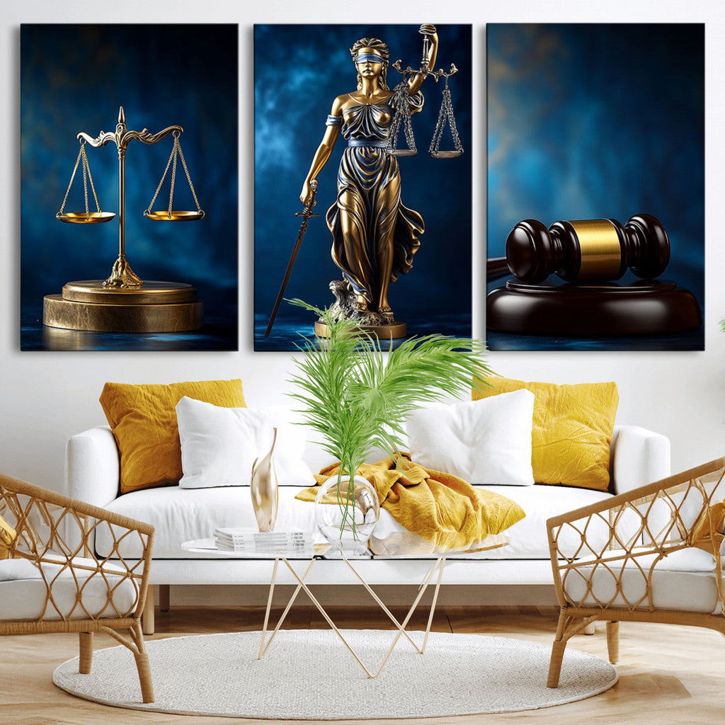 Justice Scales Statue Wall Art, Lady Justice Canvas Print
