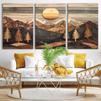 Wooden Mountain Layers Art | Rustic Pine Tree Landscape