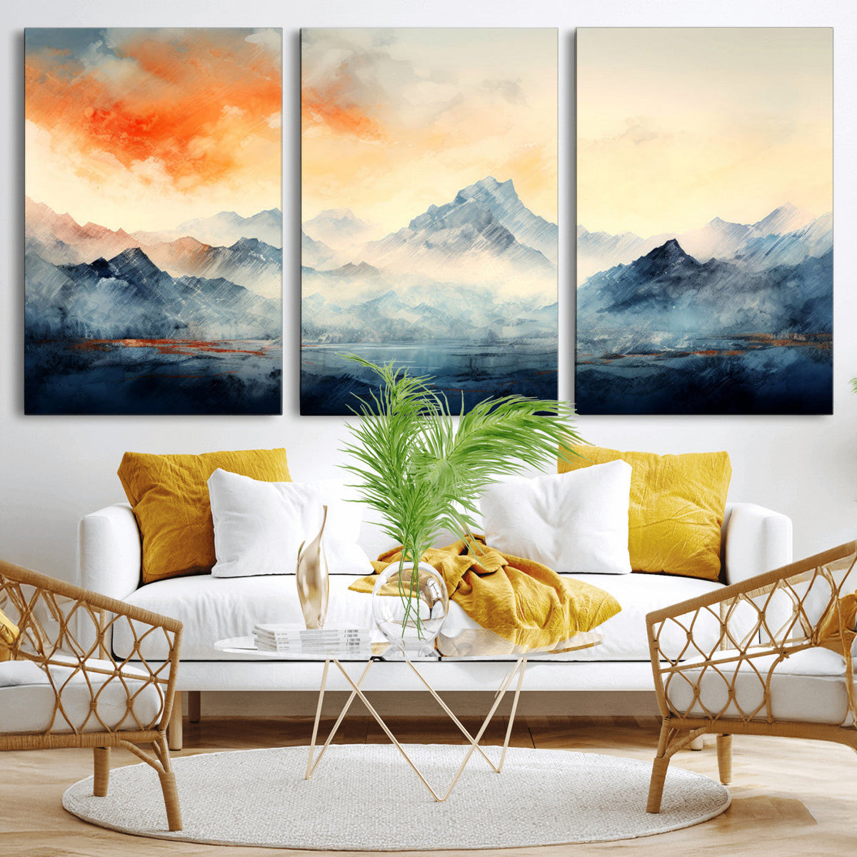 Warm Clouds Abstract Mountain Wall Art, Modern Landscape Canvas Print