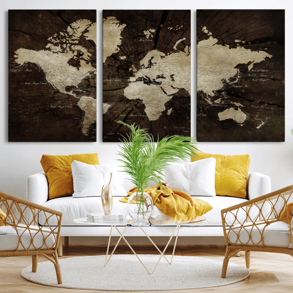 World Map Wall Art Canvas Print | Framed Travel Map Wall Art