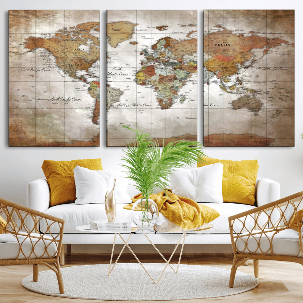Vibrant Watercolor World Map Canvas Wall Art | Framed Travel Map