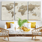 Detailed World Map Wall Art Canvas Print