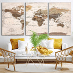 Modern World Map Canvas Print | Framed Travel Map Wall Art
