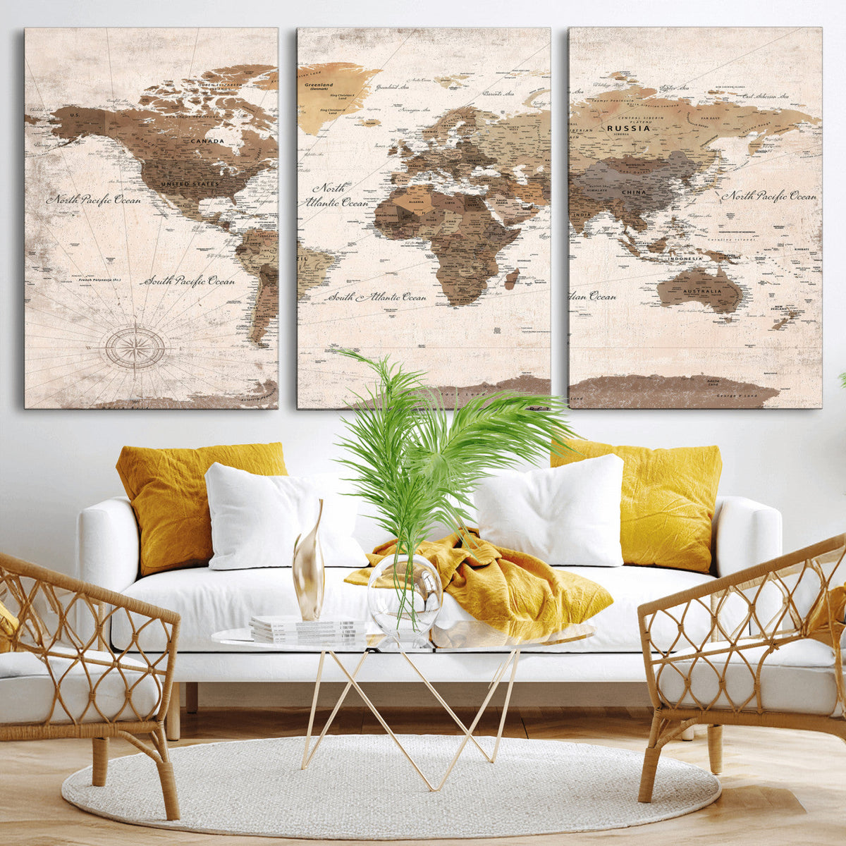 Modern World Map Canvas Print | Framed Travel Map Wall Art