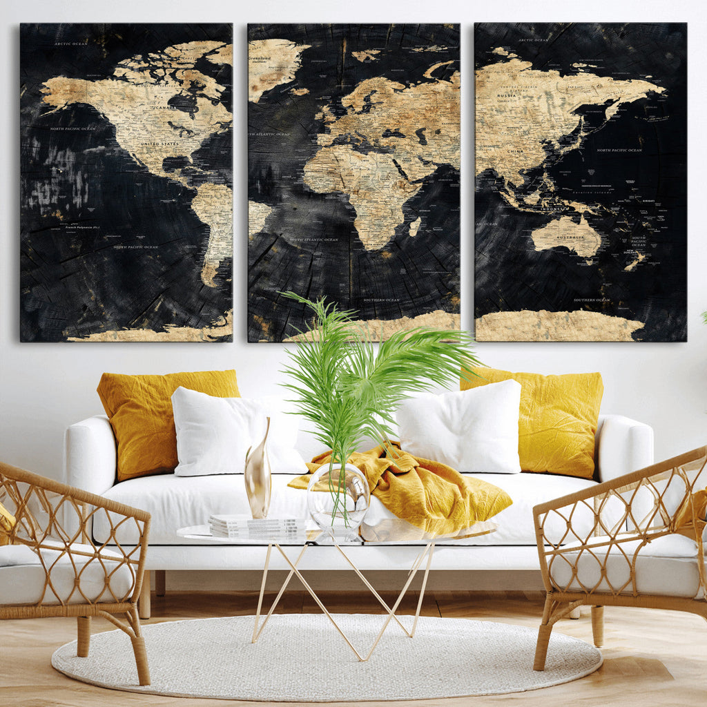 Framed Large World Map Wall Art Canvas Print for Living Room