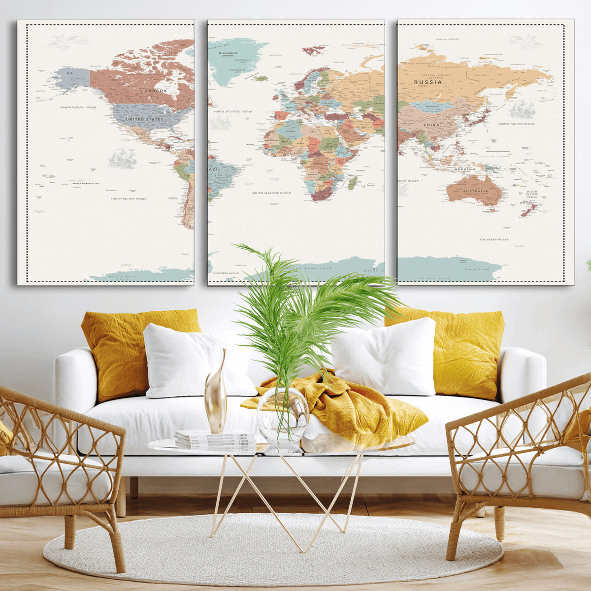 Pastel Colors World Map Wall Art Canvas Print