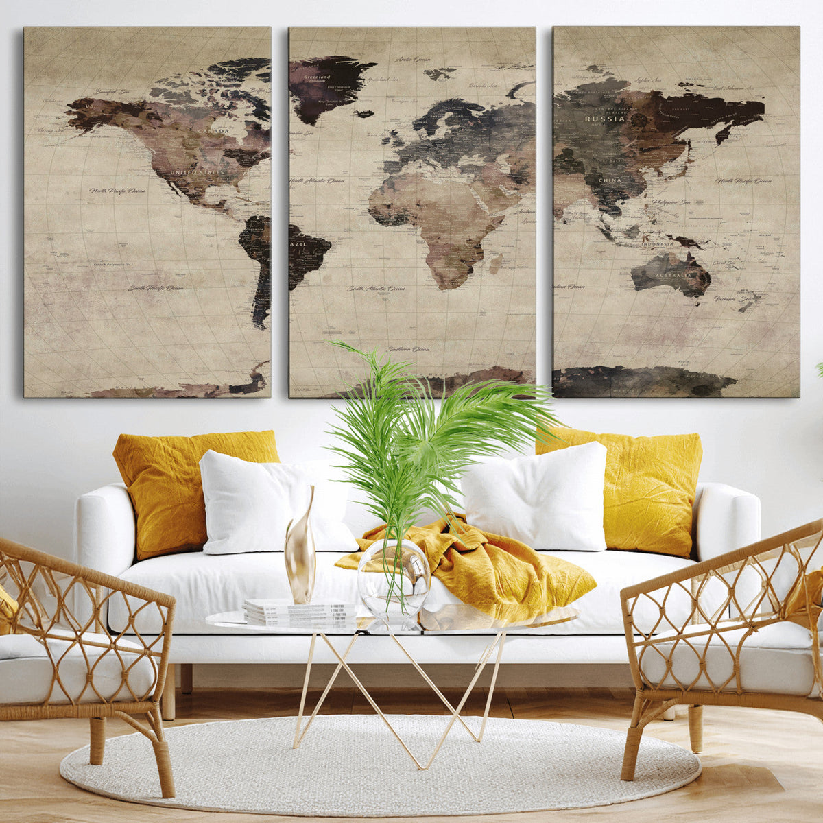 World Map Canvas Print, Detailed Map of the World, Adventure Gift for Couples and Anniversaries