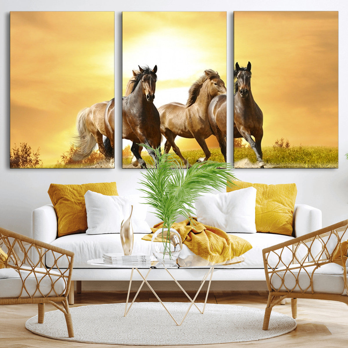 Wild Horses Wall Art Canvas Print, Framed Galloping Herd