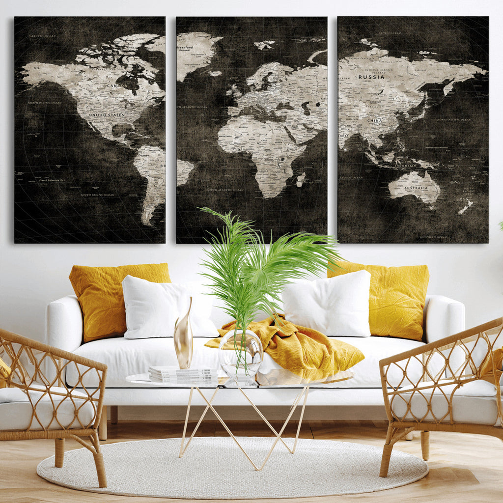 Vintage World Map Wall Art Canvas Print | Framed Large Map Wall Art