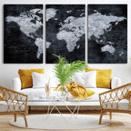 Black World Map Canvas Print | Detailed Map for Couples and Anniversary Gift