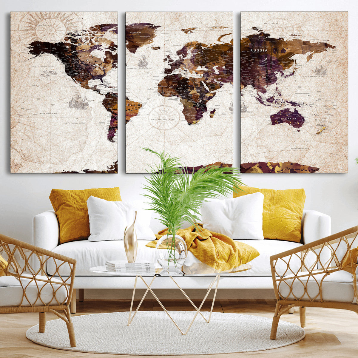 Blue Watercolor World Map Canvas Print | Framed Modern Wall Art