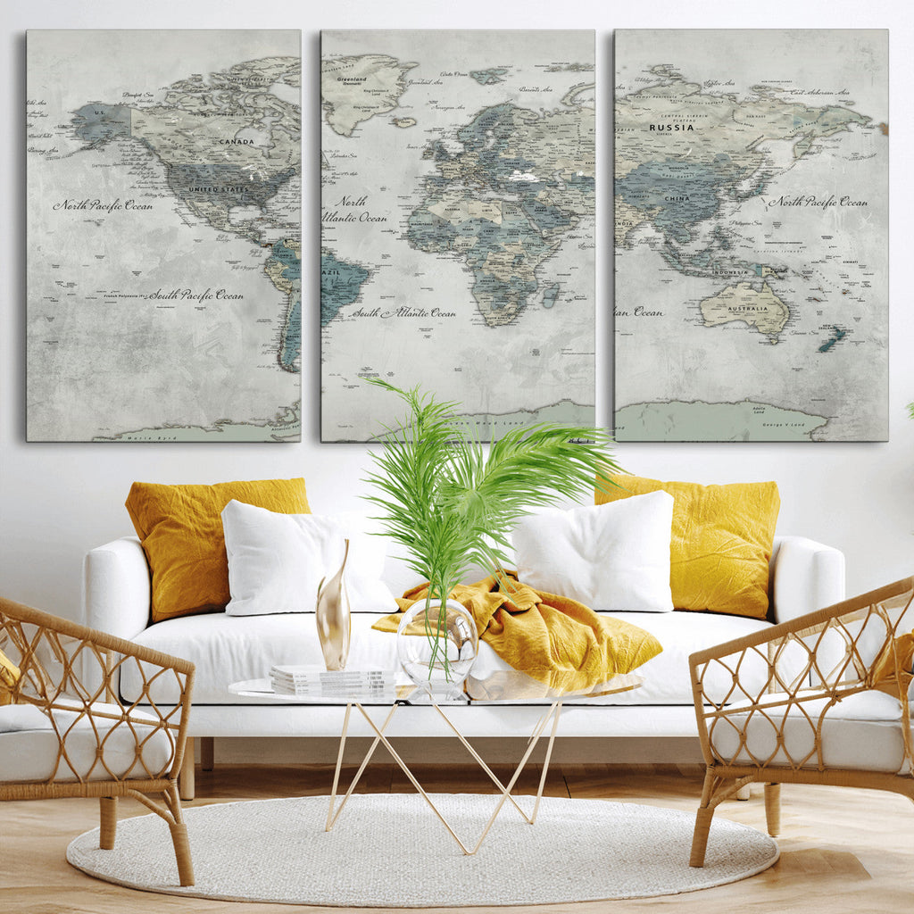 Neutral Vintage World Map Canvas Wall Art Print, Classic Map Artwork